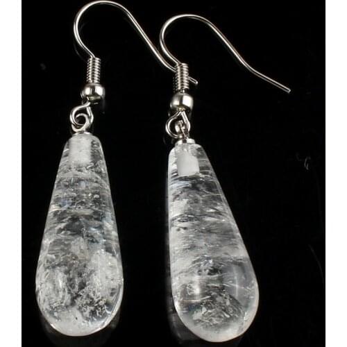 Trendy-beads Silver Plated Long Water Drop Natural Rock Crystal Dangle Earrings For Anniversary Jewelry
