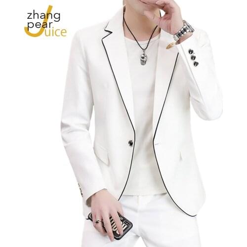 Fashion Mens Blazer Fashion Korean White Long Sleeve Slim Fit Jacket Blazer Large Size Dress Mens Wear Blazer Coat