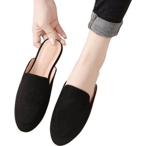 Fashion Women Suede Mules Shoes Ladies Flat Solid Color Casual Sandals Durable Non-Slip Half Outdoor Party Slippers