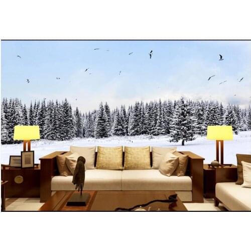 3d wall murals wallpaper for living room Modern minimalist snow mountain pine forest flying birds photo wallpaper for walls 3 d
