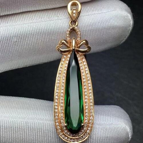 Fine Jewelry Real 18 K 100% Natural Green Tourmaline 7.8ct Brazil Origin Diamonds Gemstone Diamond Womens Pendants Necklaces