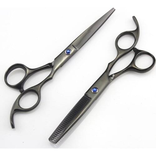 Customize Japan 440c steel 5.5 inch classic black cutting & thinning hairdressing scissor shears cut barber hair scissors set