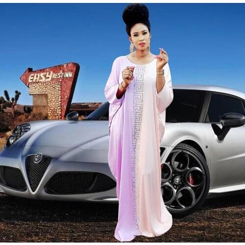 Latest 2021 High Quality Maxi Dresses Women O-neck Batwing Sleeve Diamond Bobo Long Robe For Party Fashion Boubou Africain Femme