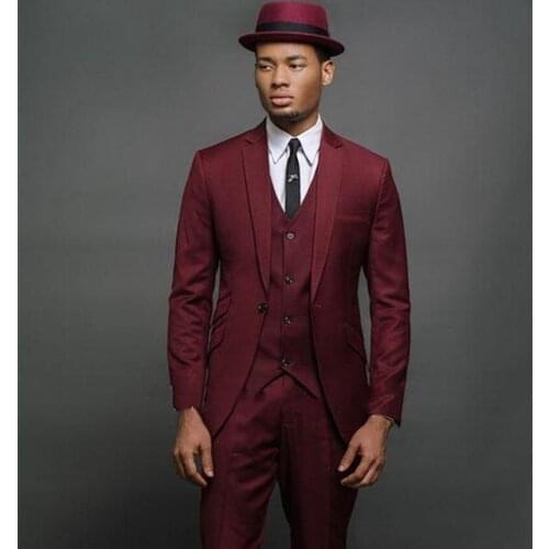 2021 New Design Costume Homme Burgundy Men Suit Custom Made Groomsman Groom Tuxedo Wedding Suit Formal Business Party Suit