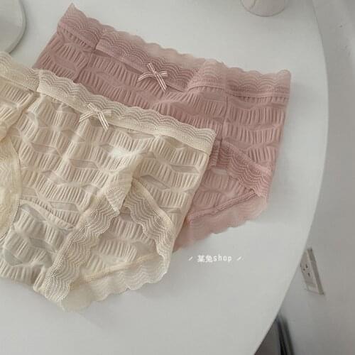 New Womens Underwear Sexy Lace Panties Fashion Comfort Hollow Out Briefs Mid Waist Seamless Striped Underpants Female Lingerie