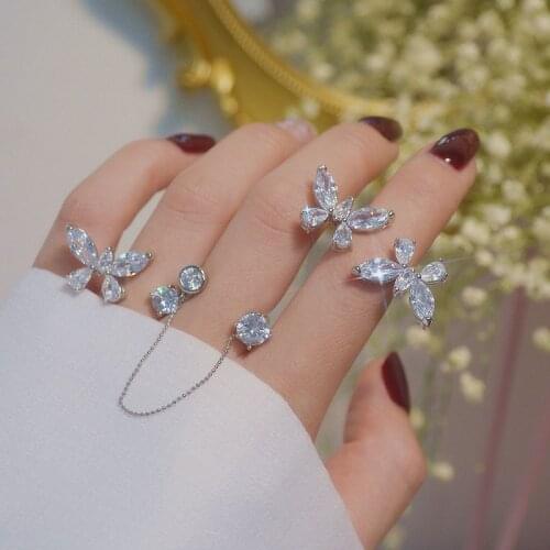 Shiny Side New Accessories Zirconia Butterfly Rings For Women Simple Style Crystal Wedding Engagement Open rings