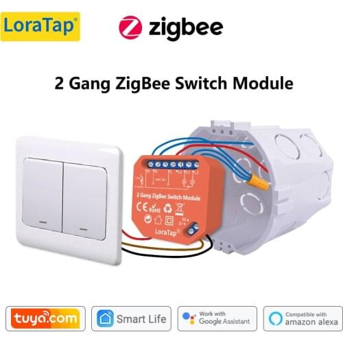 LoraTap Tuya ZigBee 3.0 2 Gang Light Switch Relay Module Google Home Alexa Echo Remote Control Work with Zigbee2MQTT DIY