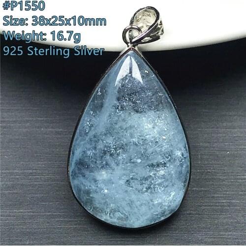 Real Natural Ocean Blue Aquamarine Pendant Jewelry For Women Man Crystal Rectangle Beads Stone Silver Sterling Gemstone AAAAA