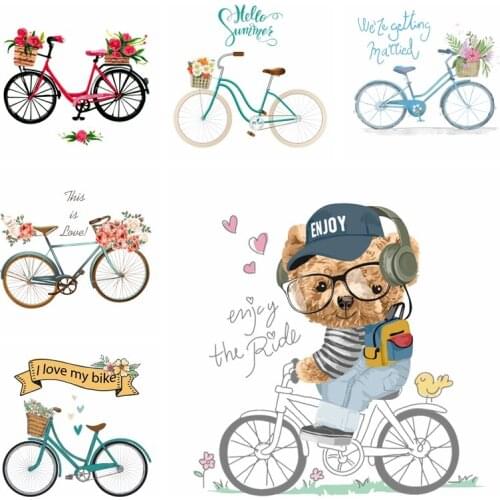 Cartoon Bicycle Thermo Stickers On Clothes Women Flowers Clothing Patches For Clothes Iron On Transfers For Clothing Applique