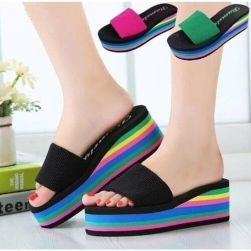 Women Fashion Sandals Female Wild Simple Drag Muffin Wedge Heels Thick Bottom Non-slip Beach Shoes Summer Slippers