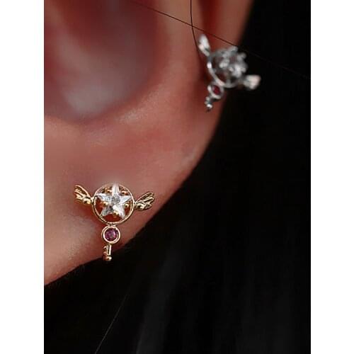 925 Sterling Silver Earring Fashion Design Wand Wing Stud Earring Color Zircon Drop Small Pendant Wild Trend Cute Girl ear jewel