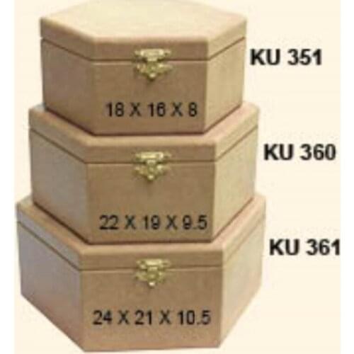 KU360 Medium Size Hexagonal Box, Unpainted Raw Wood Mdf Box