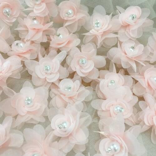 Chiffon 3D Flower Beading Appliques Lace Patch Applique For Wedding Dress DIY Dolls Clothing Sewing On Patches Accessories