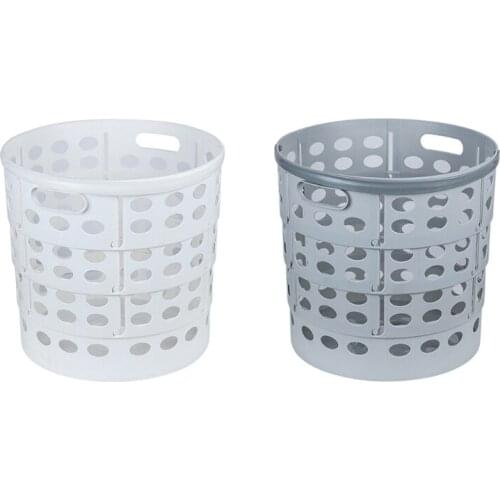 Telescopic Foldable Laundry Basket with Handle Bathroom Dirty Clothes Storage Bin Sundries Plastic Hollow Hamper K0AB