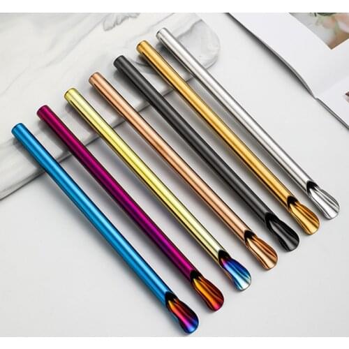 Convenient Reusable Stainless Straw Spoon Durability Drinking Straw Stainless Steel Stirring Spoon Creative