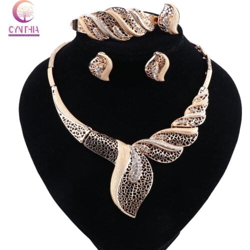CYNTHIA Jewelry Sets Wedding Crystal Fashion Bridal African Gold Color Necklace Earrings Bracelet Ring Women Party Sets