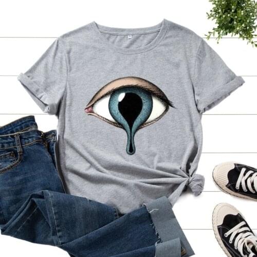 Summer Women T-shirt 100% Cotton Short Sleeve Eye Print Female Fashion Casual Clothes Ladies Regular Graphic Cool O-Neck Tee Top
