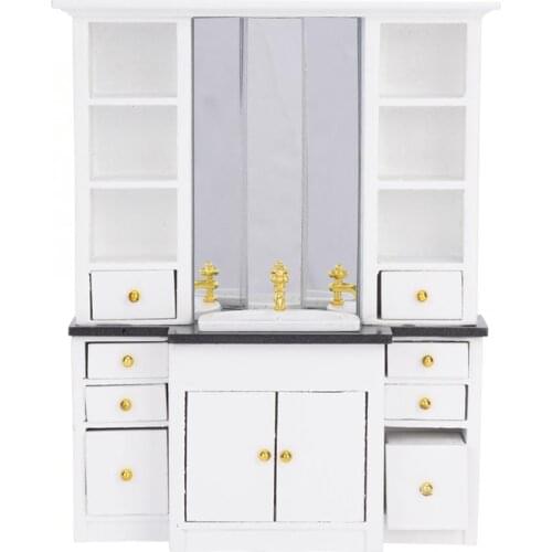 1/12 Dollhouse Mini Basin Cabinet Miniature Furniture for Bathroom Kitchen Furniture Cabinet House Decoration