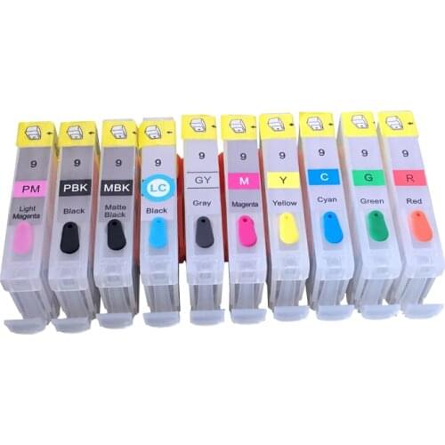 10 Colors Refillable Cartridge PGI-9 PGI9 Ink Cartridge With Chips for Canon PIXMA IX7000 MX7600 Pro 9500 Printer