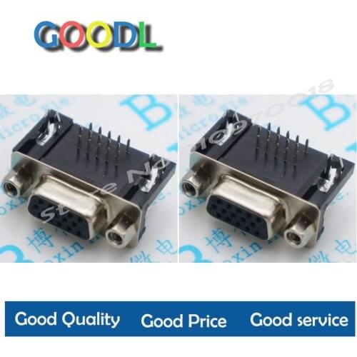 2PCS HDR15 black three-row long body 15-core bent female DB15 VGA15 female VGA bent hole three-row 15 bent hole
