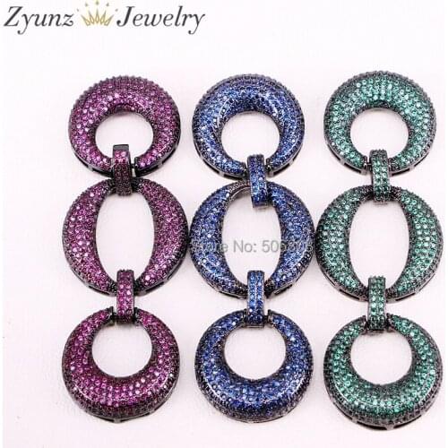 4PCS ZYZ324-9468 CZ Pave Micro Pave Round Chain Shaped Jewelry Connector, Cubic Zirconia Round Link Connector Pendant Beads