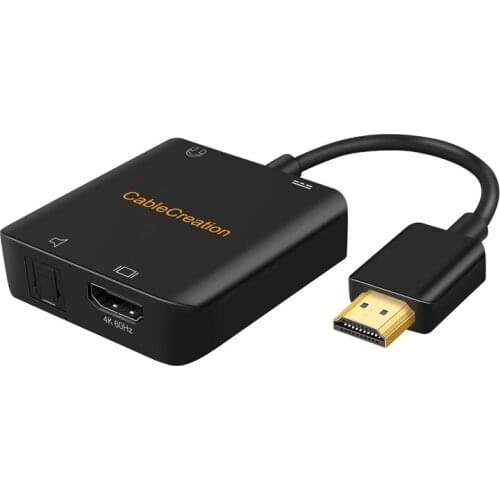 HDMI Audio Extractor,4K x 2K @60HZ HDMI to HDMI+Toslink Optical Digital Output+3.5mm Stereo Audio Extractor Converter HDMI Audio