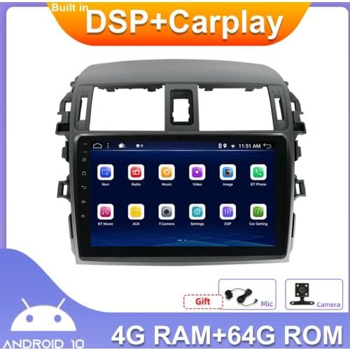 2 Din Car Multimidia Player Auto Car Stereo Radio DSP Carplay For Toyota Corolla 2007-2013 GPS Sat Nav Head Unit 4GB+64GB DAB