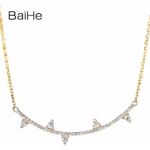BAIHE Solid 18K Yellow Gold Women H/SI 0.20ct Natural Diamonds Wedding Trendy Fine Jewelry Beautiful diamond Gift Necklaces