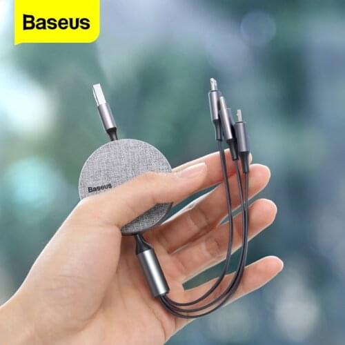 Baseus 3 in 1 Retractable USB Cable For iPhone Xs Max 3in1 Multi Fast Charging Charger Micro USB Type C Cable For Samsung Xiaomi