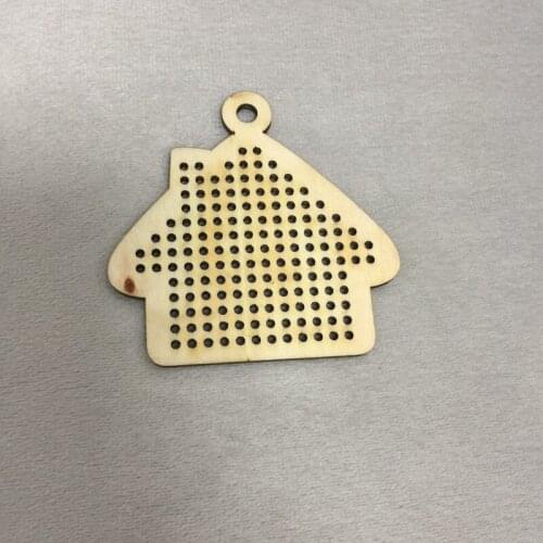 Free shipping 50 pcs Cross Stitch Blank Wood Pendant Small House wooden decor