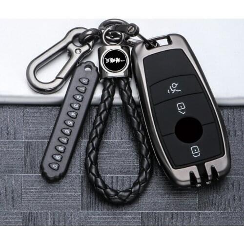 Galvanized Alloy Car Key Case For Mercedes Benz E Class 2017 2018 2019 E300 Smart Remote Control Fob Shell Cover Keychain Bag