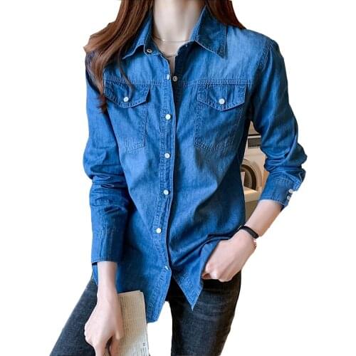 Denim shirt women 2021 spring and autumn new thin bottoming shirt jacket trend