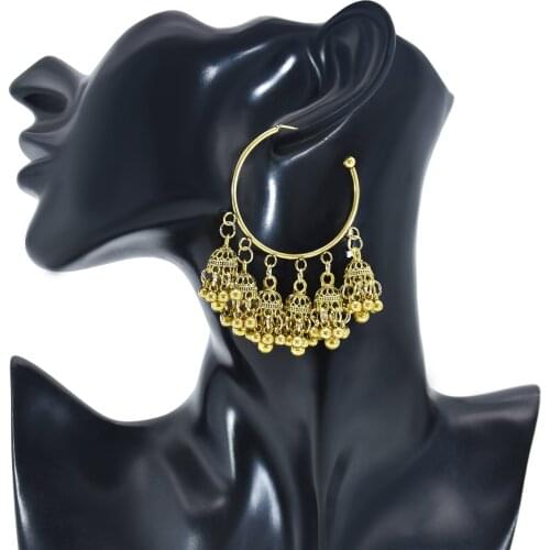 Egypt Golden Bells Tassel Drop Earrings for Women Boho Big Circle Hanging Earring Festival Party Indian Tribal Jewelry Gift