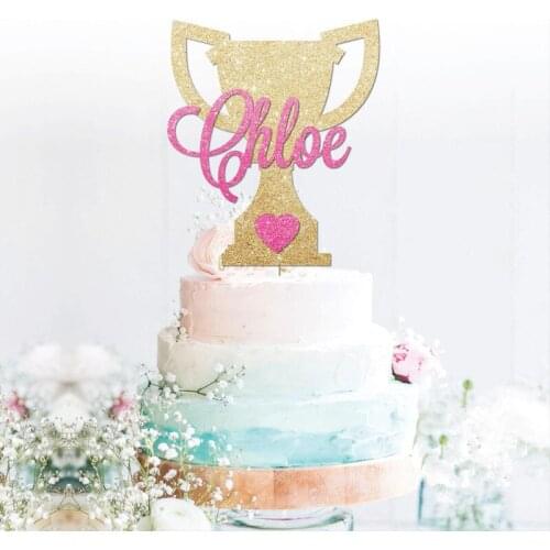 Custom Trophy cake topper, Gold glitter Trophy personalised trophy Medal any name, Any age baby shower Dessert toothpicks