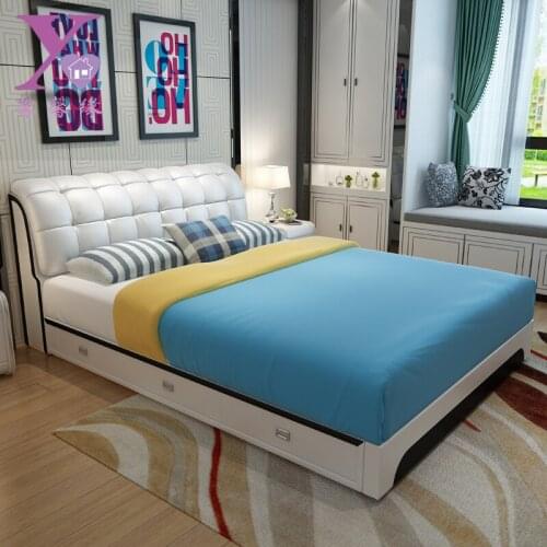 Leather bed leather bed soft bed double bed 1.8m small house type leather bed with drawer wedding bed modern leather art bed