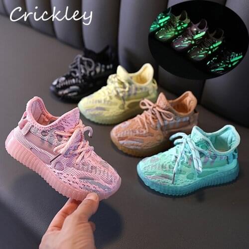 Luminous Girls Shoes Mesh Knitting Boys Sports Shoes Soft Running Children Casual Shoes Breathable Non Slip Kids Sneakers