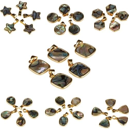 Round oval star waterdrop square natural multi colors abalone shell beads pendant charms for choker necklace earring jewelry DIY