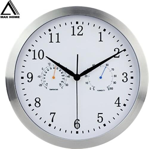 MAX HOME Modern Wall Clock Home Decor Living Room Needle Round Wall Clock With Thermometer Hygrometer 12 Inch Clock