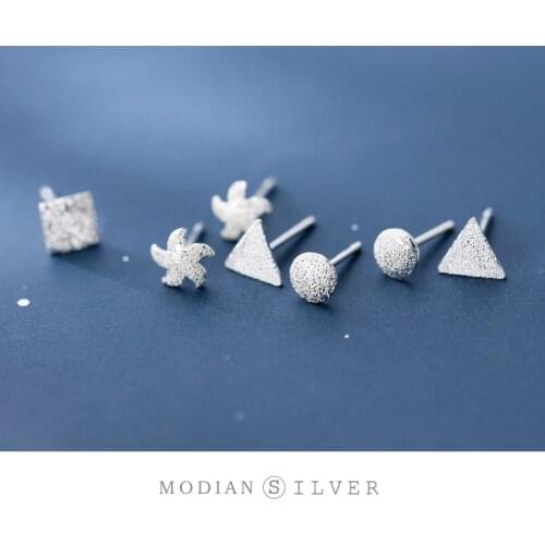 Modian Star Cross Heart Starfish Geometry Stud Earring for Women 925 Sterling Silver Glossy and Frosted Ear Studs Fine Jewelry