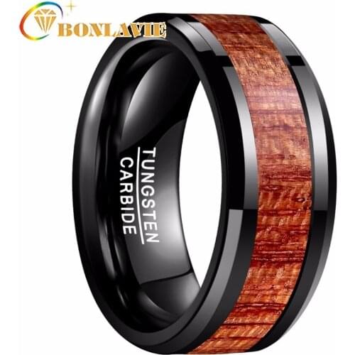 Fashion Jewelry Mens 10mm Brown Artichoke Wood Rings Carbide High Polished Black Color Tungsten Ring for Men