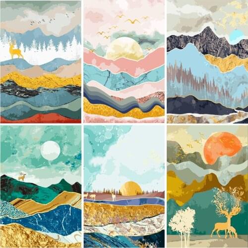 DIY Oil Painting By Numbers 40x50cm Mountain Coloring By Numbers Sunrise Landscape Paint Canvas Picture Hand Painted