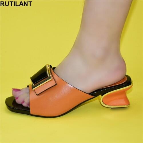 New Fashion Orange Color Wedding Shoes for Women Simple Party Prom Summer Sandals Italian High Heels Autumn Slipper for Wedding