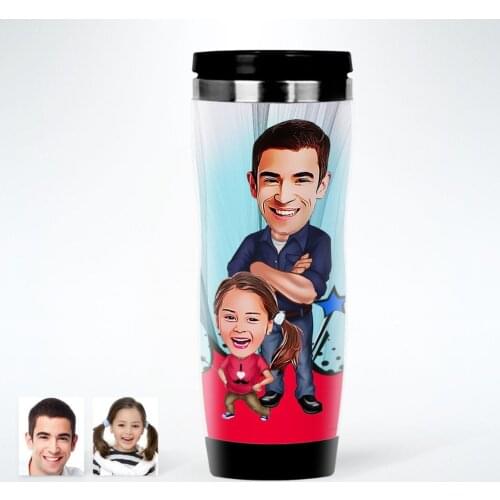Personalized Dad Girl Caricature Of Steel Thermos cup-1