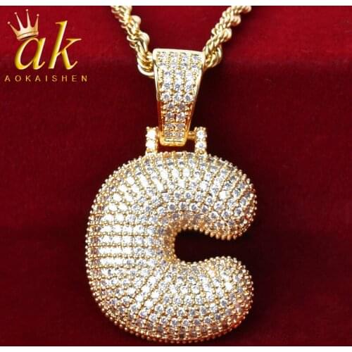 Letter Initial Pendant Necklaces With Rope Chain Charm For Men Gold Color Cubic Zircon Hip Hop Jewelry