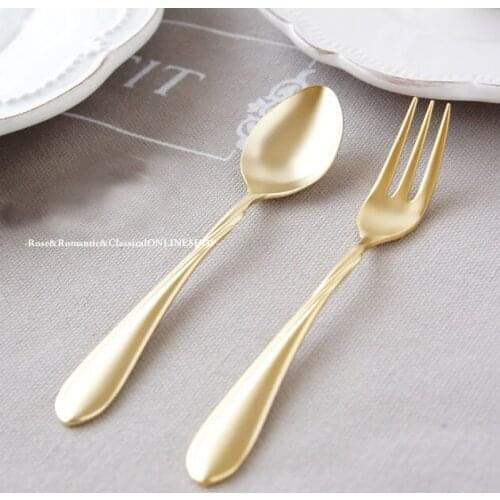 Simple elegant frosted coffee spoon theme/cake/dessert/princess fork gold plated stainless steel cutlery modern fashion