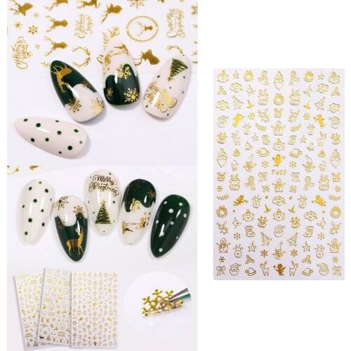 Christmas Gold Nail Stickers Snowflake Reindeer Nail Art DIY Decoration Decals Nail Art Sticker Manicures Water Transfer
