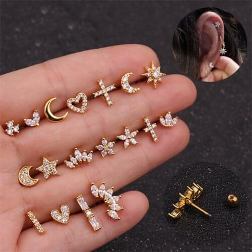 1Pc 4mm ball Mix Shape Crystal Zircon Nose Stainless Surgical Nose Piercing Stud Superfine earrings Body Jewelry