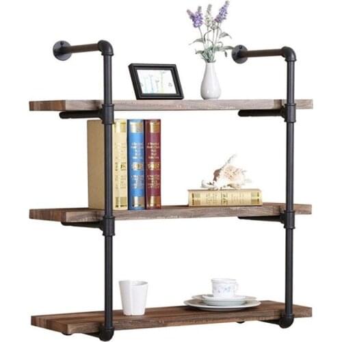 Iron Pipe storage rack kitchen solid wood wall storage rack water pipe support