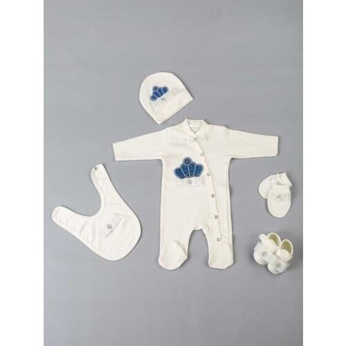 Navy blue King Crowned Male Baby 5 li Jumpsuit Set