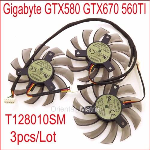 3pcs/lot T128010SM 75mm 40x40x40mm VGA Video Card Fan For Gigabyte GTX460 470 570 580 670 HD5870 Cooling Fan 5Pin